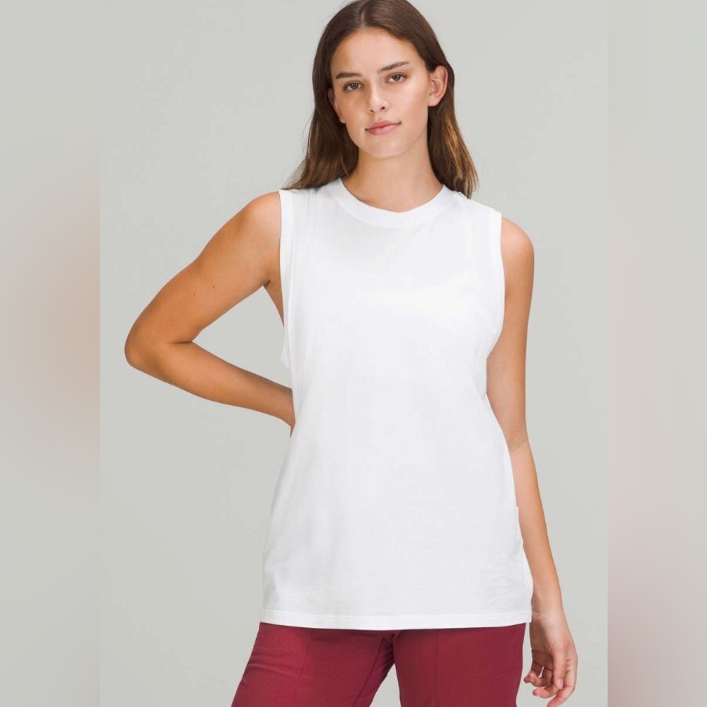 LULULEMON ALL YOURS WHITE TANK TOP LIKE NEW SIZE 20 PIMA COTTON CREWNECK